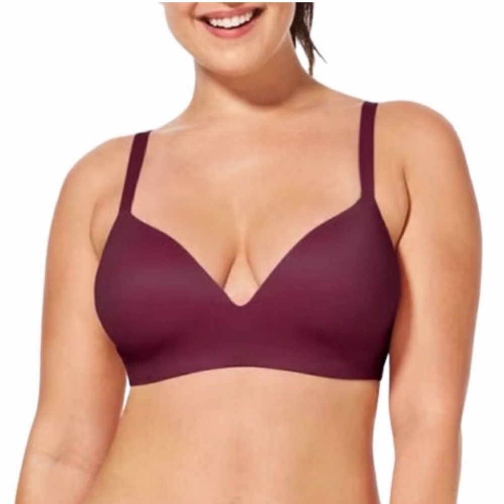 Tommy John Second Skin Lightly Lined Demi Bra Size 34DD Burgundy Wireless